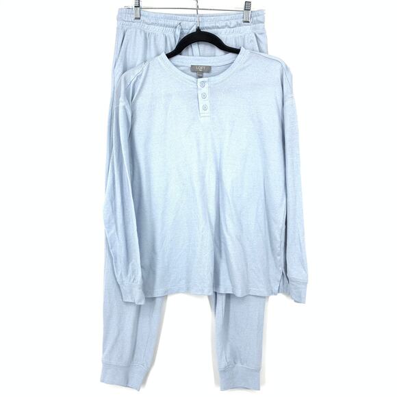 LOFT Henley Sleep Set Pajamas Womens Size Small Light Sky Blue - Picture 1 of 13